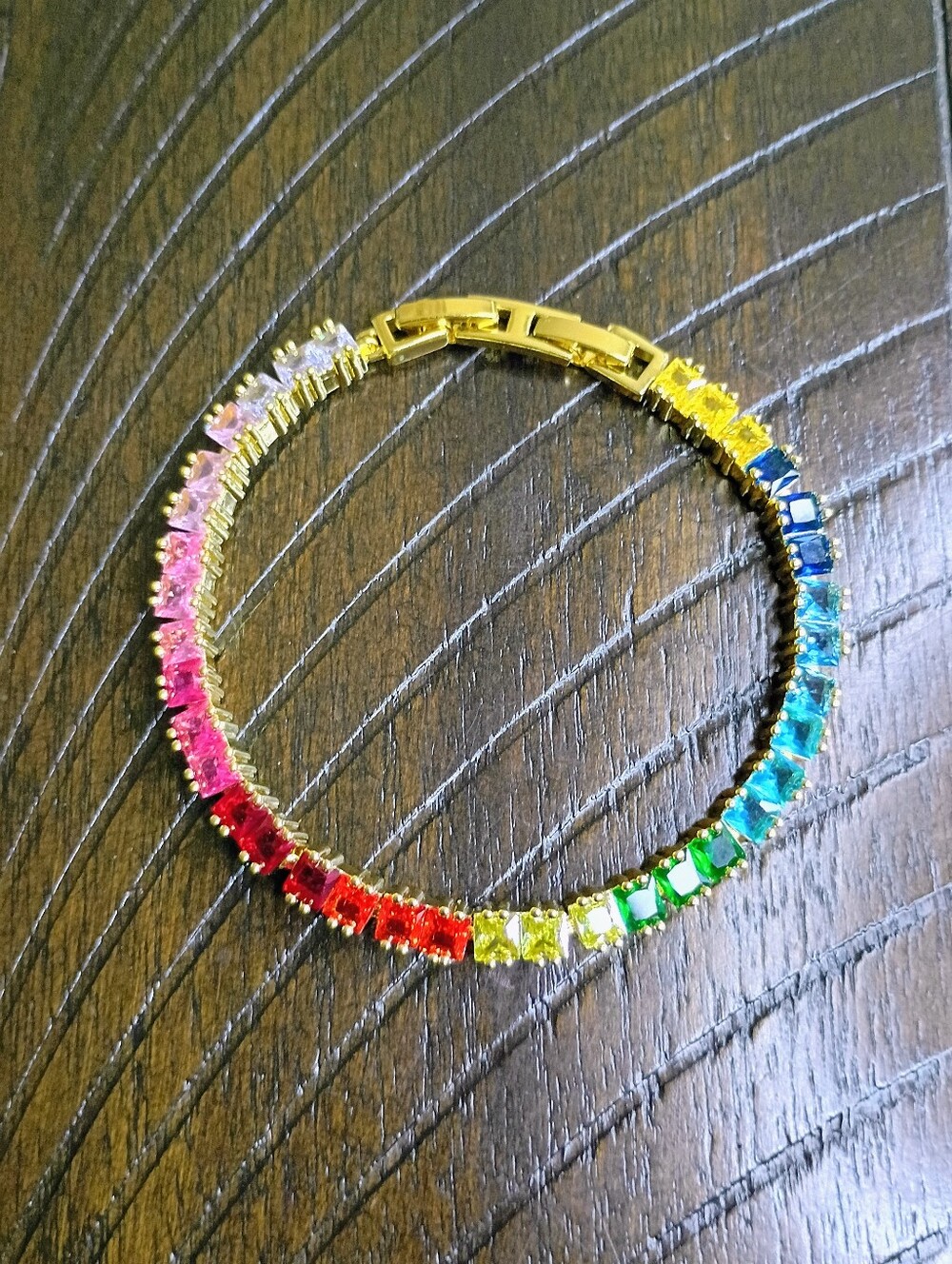 New Gold Tone Rainbow Tennis Bracelet - Multicolor CZ Stones - Picture 5 of 5